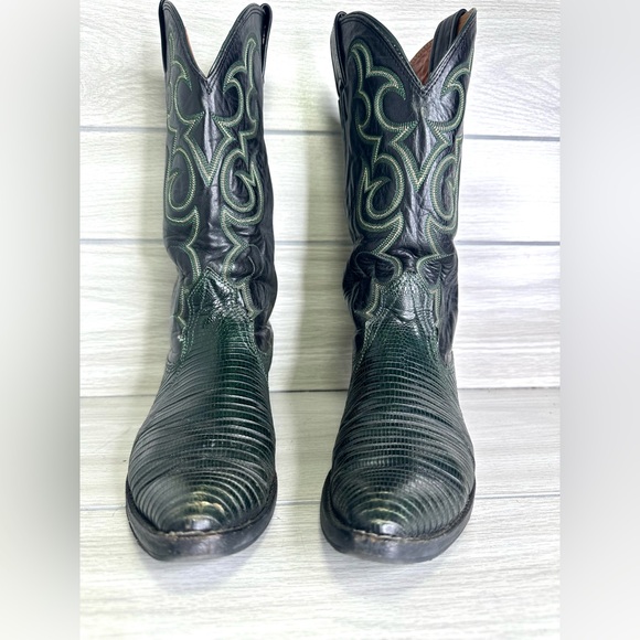Nocona Western Boot GREEN Teju Lizard Grain Size 6.5 Leather Pointed USA Made - Picture 13 of 14